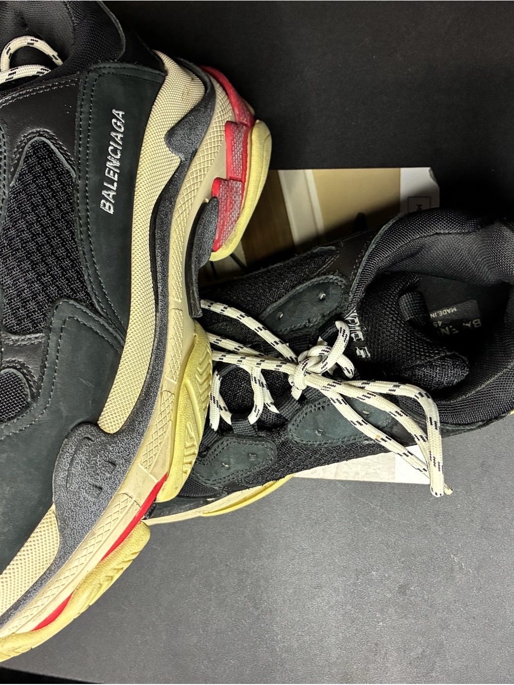 Balenciaga Men's Triple S Black, Cream & Red Sneakers